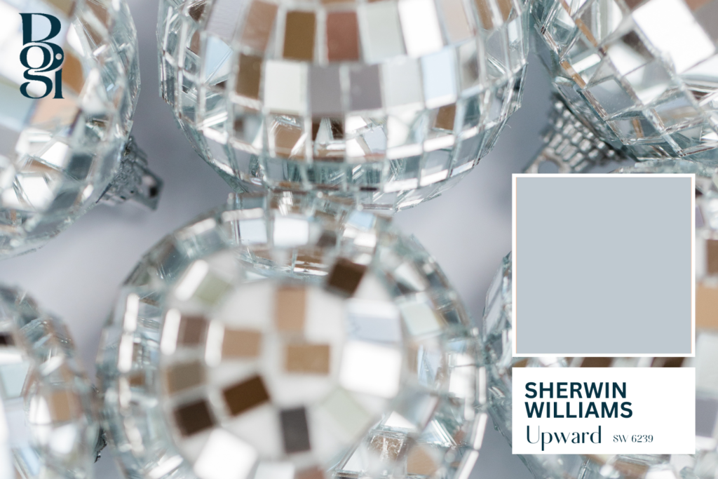 close-up view of fun disco balls displaying the Sherwin Williams color of the year called Upward SW 6239